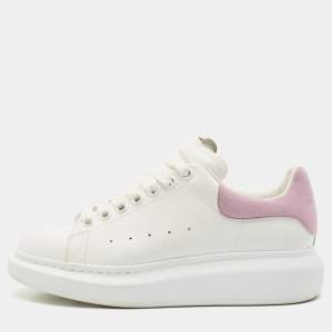 Alexander McQueen White/Purple Leather and Suede Oversized Sneakers Size 39