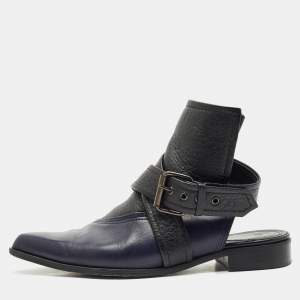 Alexander McQueen Black/Blue Leather Grace Ankle Length Boots Size 38