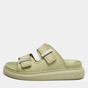 Alexander McQueen Green Rubber Logo Embossed Slide Sandals Size 40
