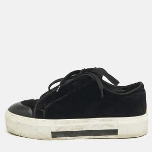Alexander McQueen Black Velvet and Leather Lace Low Top Sneakers Size 38