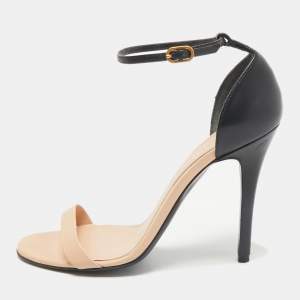 Alexander McQueen Beige/Black Leather Ankle Strap Sandals Size 37