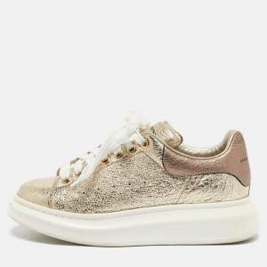 Alexander McQueen Gold Foil Leather Oversized Low Top Sneakers Size 39..5
