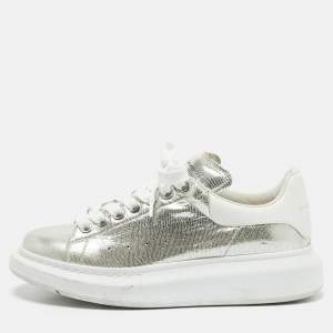 Alexander McQueen Silver Leather Oversized Lace Up Sneakers Size 40