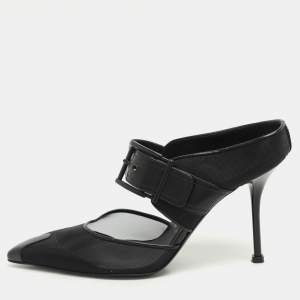 Alexander McQueen Black Leather and Mesh Punk Mules Size 38.5