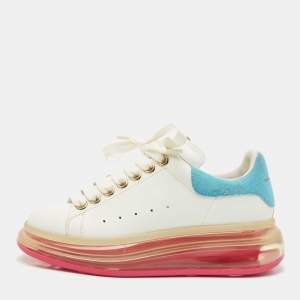 Alexander McQueen Blue/White Leather and Suede Oversized Lace Up Sneakers Size 35.5
