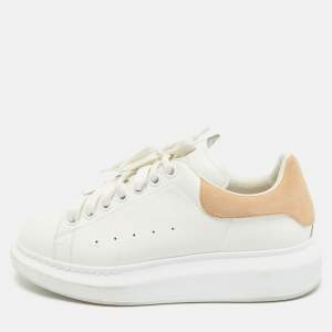 Alexander McQueen White/Beige Leather Oversized Sneakers Size 39