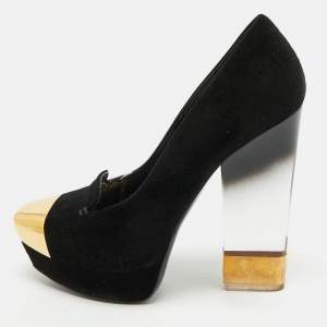 Alexander McQueen Black Suede Plexi Heel Platform Pumps Size 40