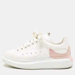Alexander McQueen White/Pink Leather Oversized Sneakers Size 38.5
