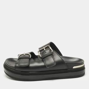 Pre Owned Alexander McQueen Black Leather Hybrid Slide Sandals Size 41