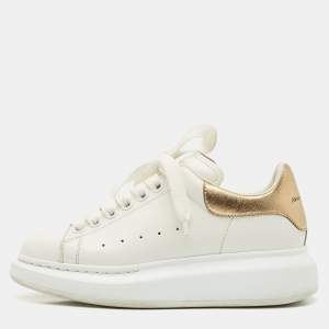Alexander McQueen White/Gold Leather Oversized Sneakers Size 35.5
