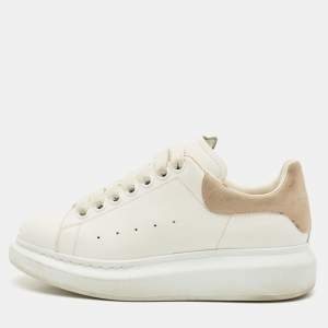 Pre Owned Alexander McQueen White/Beige Leather and Suede Oversized Sneakers Size 37.5