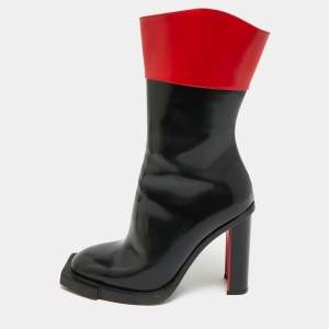 Pre Owned Alexander McQueen Red/Black Patent Leather Hybrid  Calf Length Boots Size 38