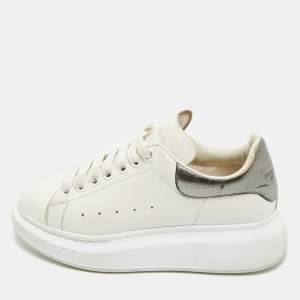 Pre Owned Alexander McQueen White/Metallic Leather Oversized Sneakers Size 38.5