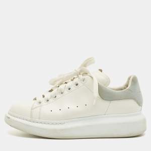 Pre Owned Alexander McQueen White Leather and Suede Oversized Low Top Sneakers Size 37