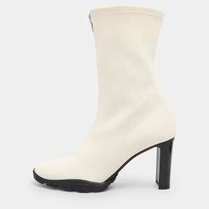 Pre Owned Alexander McQueen White Neoprene Slim Tread Mid Calf Boots Size 39