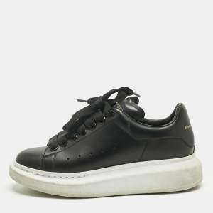 Pre Owned Alexander McQueen Black Leather Oversized Sneakers Size 37