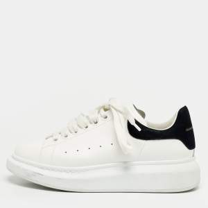 Pre Owned Alexander McQueen Oversized Size 38.5 Black White Leather and Suede Lace Up Sneakers