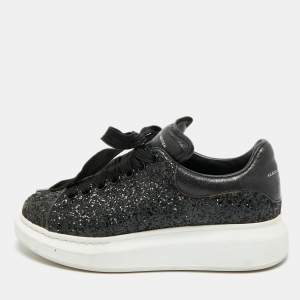 Pre Owned Alexander McQueen Oversized Size 39.5 Black Glitter and Leather Low Top Sneakers