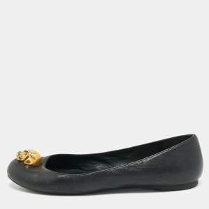 Pre Owned Alexander McQueen Skull City Size 39 Black Leather Ballet Flats
