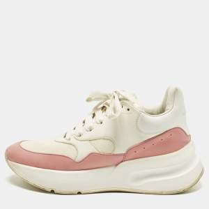 Pre Owned Alexander McQueen Oversized Runner Size 39 White/Pink Leather Lace Up Sneakers