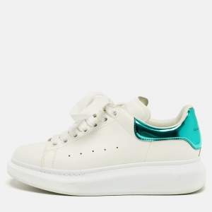 Pre Owned Alexander McQueen Oversized Size 38 White/Green Leather and Patent Leather Low Top Sneakers