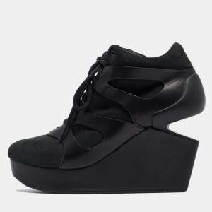 McQ By Alexander McQueen For Puma Black Leather and Nubuck Leap Wedge Sneakers Size 40.5