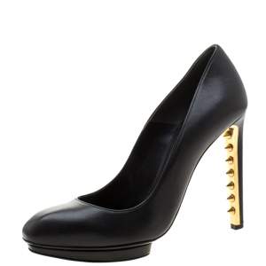 Pre Owned Alexander McQueen Black Leather Spike Heel Pumps 37.5