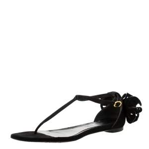 Alexander McQueen Black Leather Butterfly Detail Flat Sandals Size 36