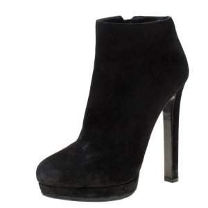 Pre Owned Alexander McQueen Black Suede Platform Ankle Boots Size 38.5