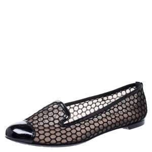 Pre Owned Alexander McQueen Black Patent Leather And Mesh Ballet Flats Size 38