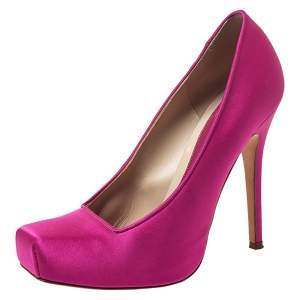 Pre Owned Alexander McQueen Majenta Satin Square Toe Platform Pumps Size 36.5