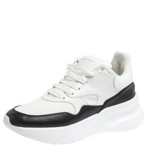 Pre Owned Alexander McQueen White/Black Leather And Mesh Oversized Runner Low Top Sneakers Size 38.5