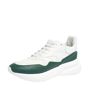 Alexander McQueen White/Green Leather and Nylon Larry Low Top Sneakers Size 44