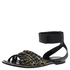 Pre Owned McQ by Alexander McQueen Croc Embossed Leather Erin Ankle Strap Flat Sandals Size 41