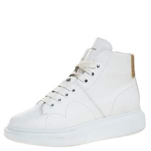 Pre Owned Alexander McQueen White Leather High Top Sneakers Size 39.5