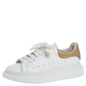 Pre Owned Alexander McQueen White/Gold Leather Platform Sneakers Size 39.5