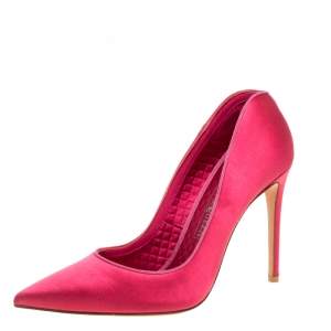 Pre Owned Alexander McQueen Pink Satin Heart Pointed Toe Pumps Size 39