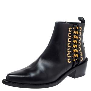 Pre Owned Alexander Mcqueen Black Leather Braided Chain Chelsea Boots Size 36