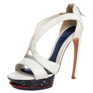 Alexander McQueen White Leather Double Arched Platform Sandals Size 37