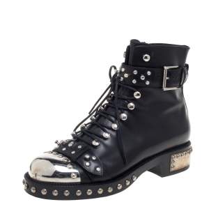 Pre Owned Alexander McQueen Black Leather Pelles Cuoio  Boots Size 39