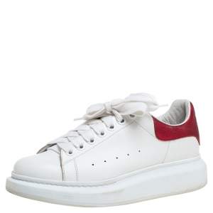 Pre Owned Alexander McQueen White/Red Leather Oversized Low Top Sneakers Size 40