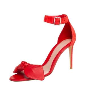 Alexander McQueen Red Suede And Leather Bow Embellished Ankle Strap Sandals Size 40