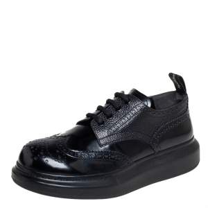 Pre Owned Alexander McQueen Black Brogue Leather Oversized Low Top Sneakers Size 40