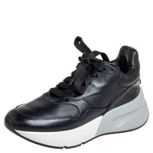 Pre Owned Alexander McQueen Black Leather Larry Sneakers Size 37.5