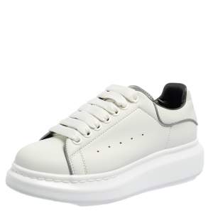 Pre Owned Alexander McQueen White Leather Lace Up Platform Sneakers Size 37