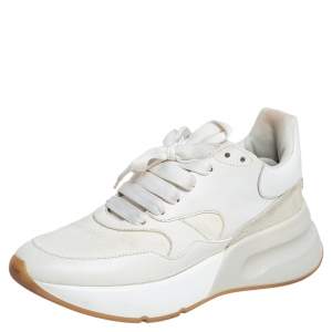 Pre Owned Alexander McQueen White Leather And Suede Lace Up Sneakers Size 39