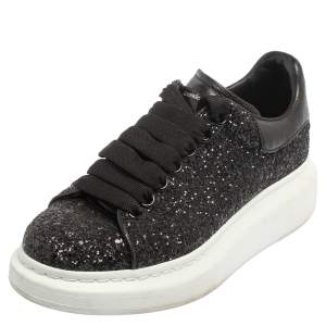 Pre Owned Alexander McQueen Black/White Glitter Runway Sneakers Size 36