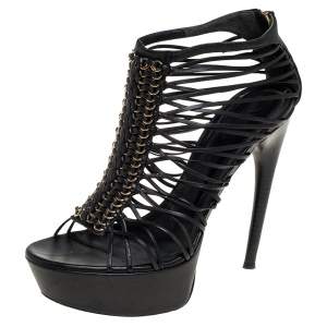 Alexander McQueen Black Leather Strappy Platform Sandals Size 39.5
