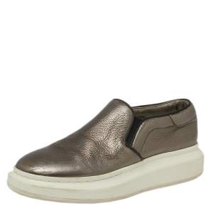 Pre Owned Alexander McQueen Metallic Leather Slip On  Sneakers Size 38