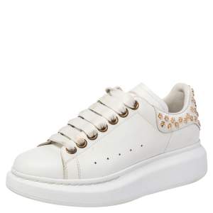 Pre Owned Alexander McQueen White Leather Studded Oversized Sneakers Size EU 35
